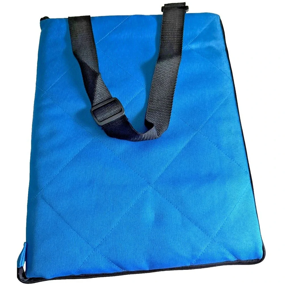 All Weather Blanket Blue Camping Beach Picnic Zip 50x60 Seat Cushion Carry Strap